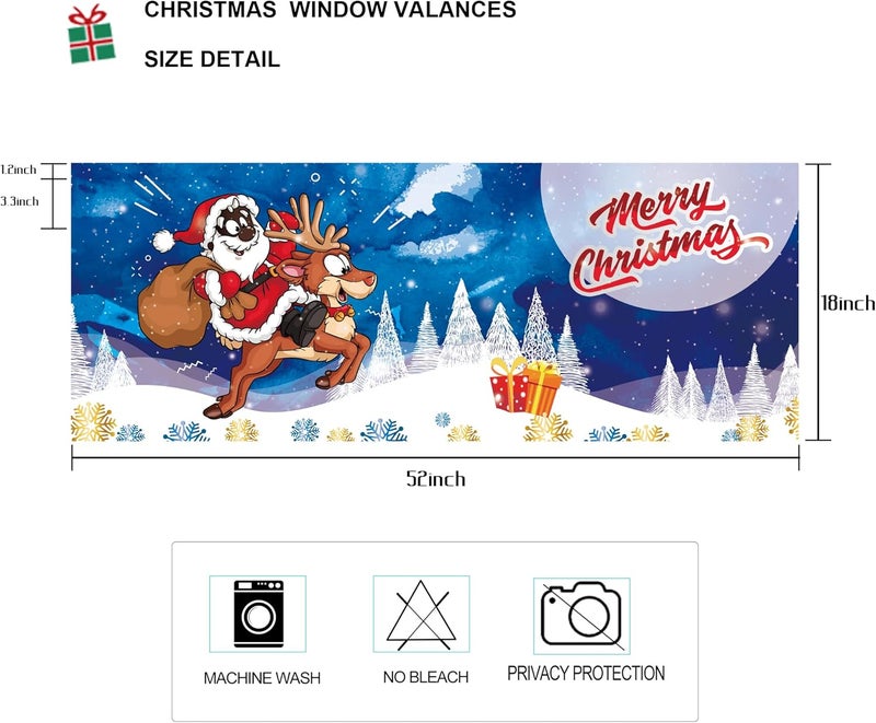 SUNWISHA African-American Father Christmas Santa Claus Windows Valances - Festive Farmhouse Kitchen Short Curtain Valances with Rod Pocket - 52x18inch Xmas Pine Tree Snowy Window Topper Decoratio - Image 2
